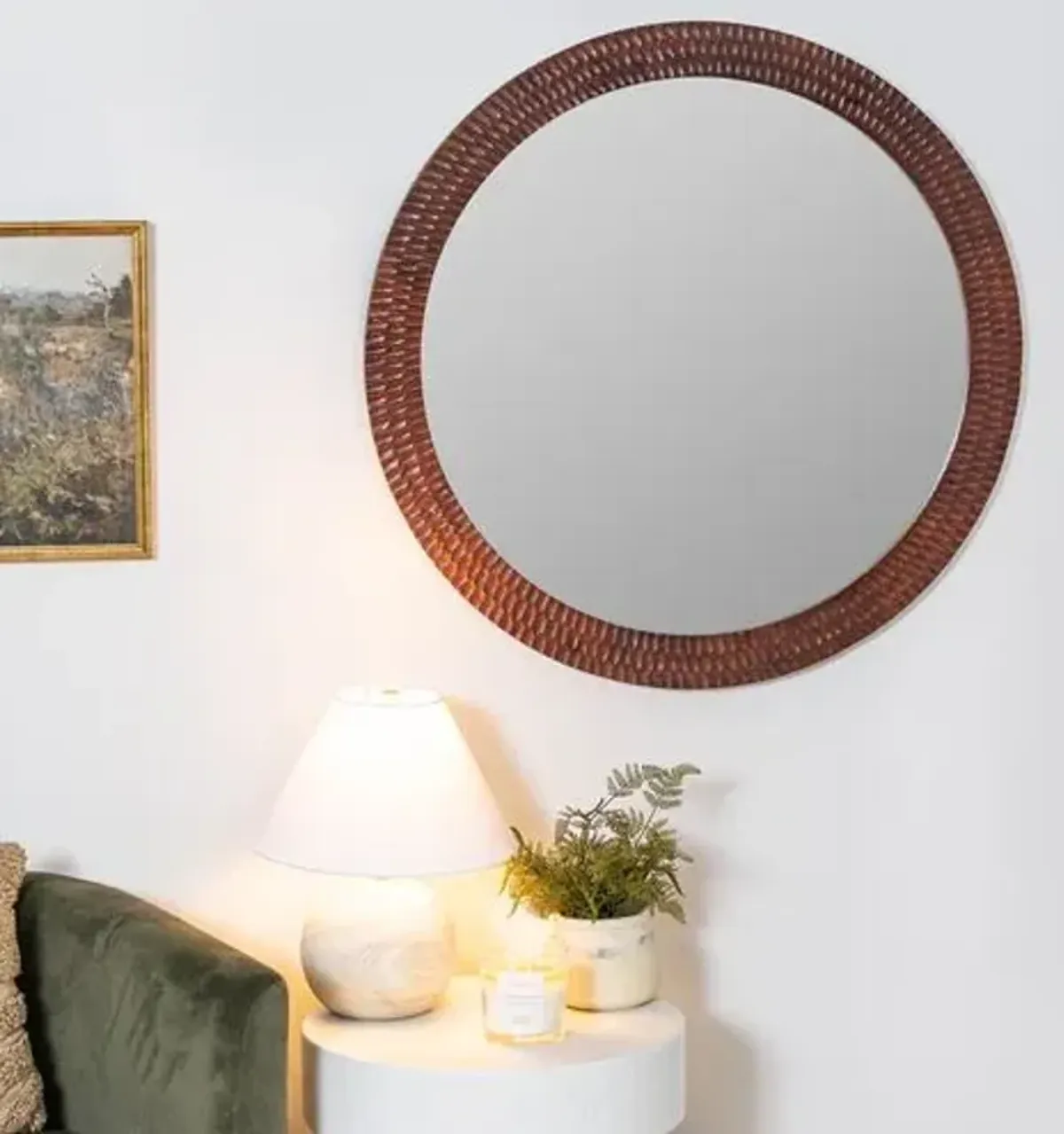 Isolde Round Wall Mirror - Cherry Brown