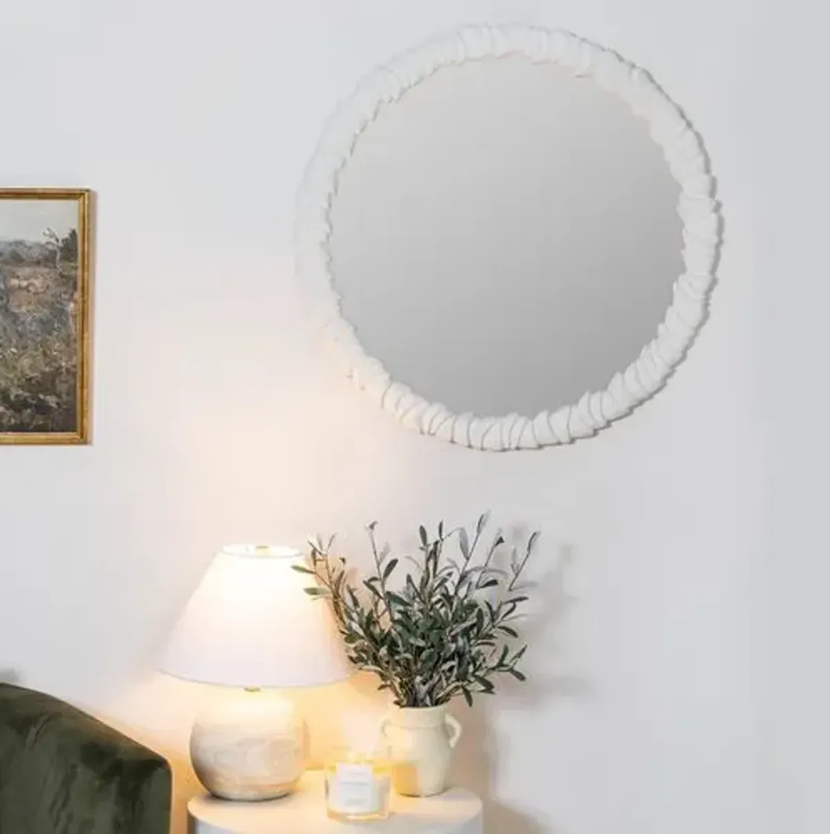 Salmone Plaster Round Wall Mirror - White