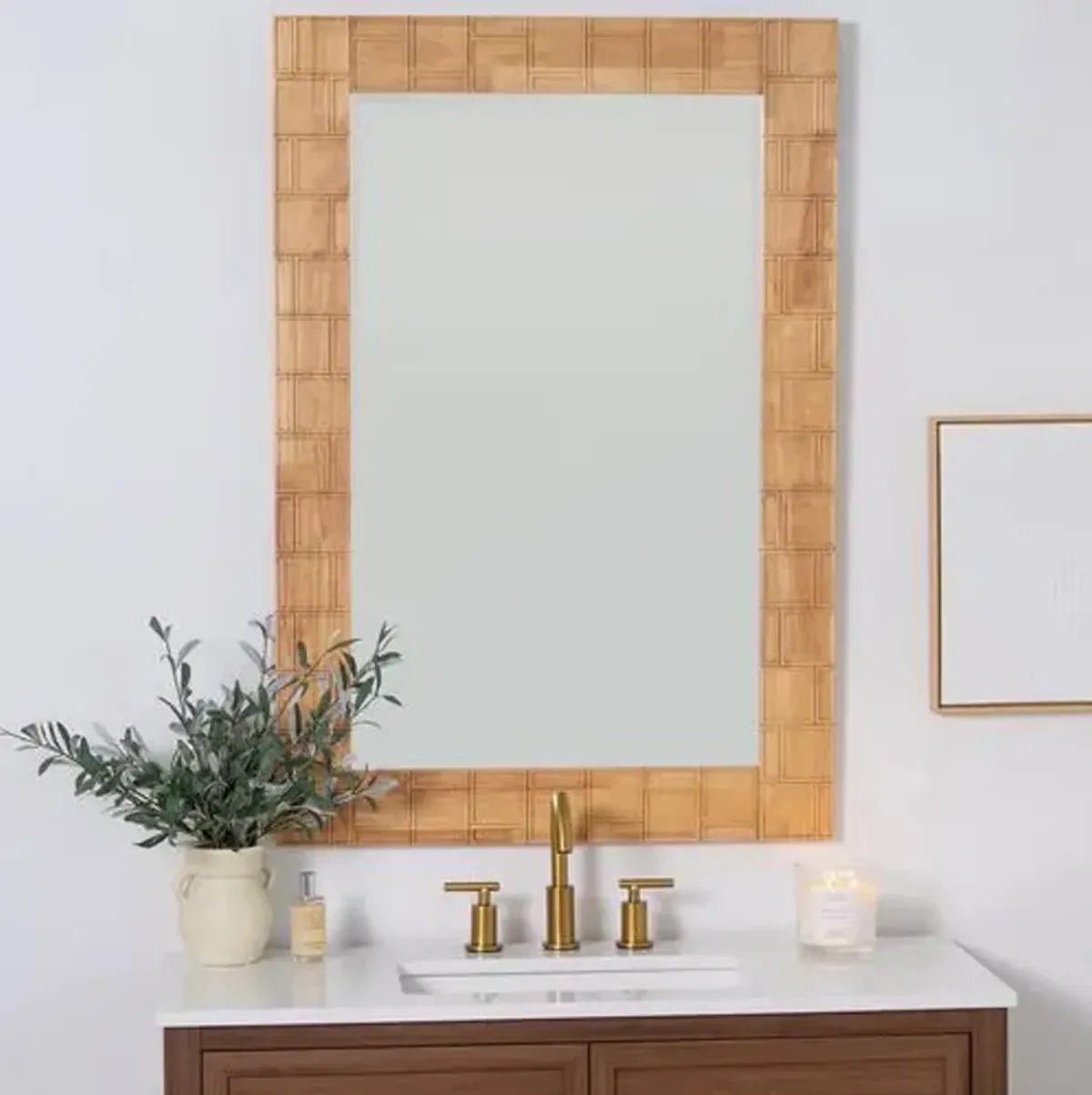 Juniper Carved Wood Rectangular Wall Mirror - Natural