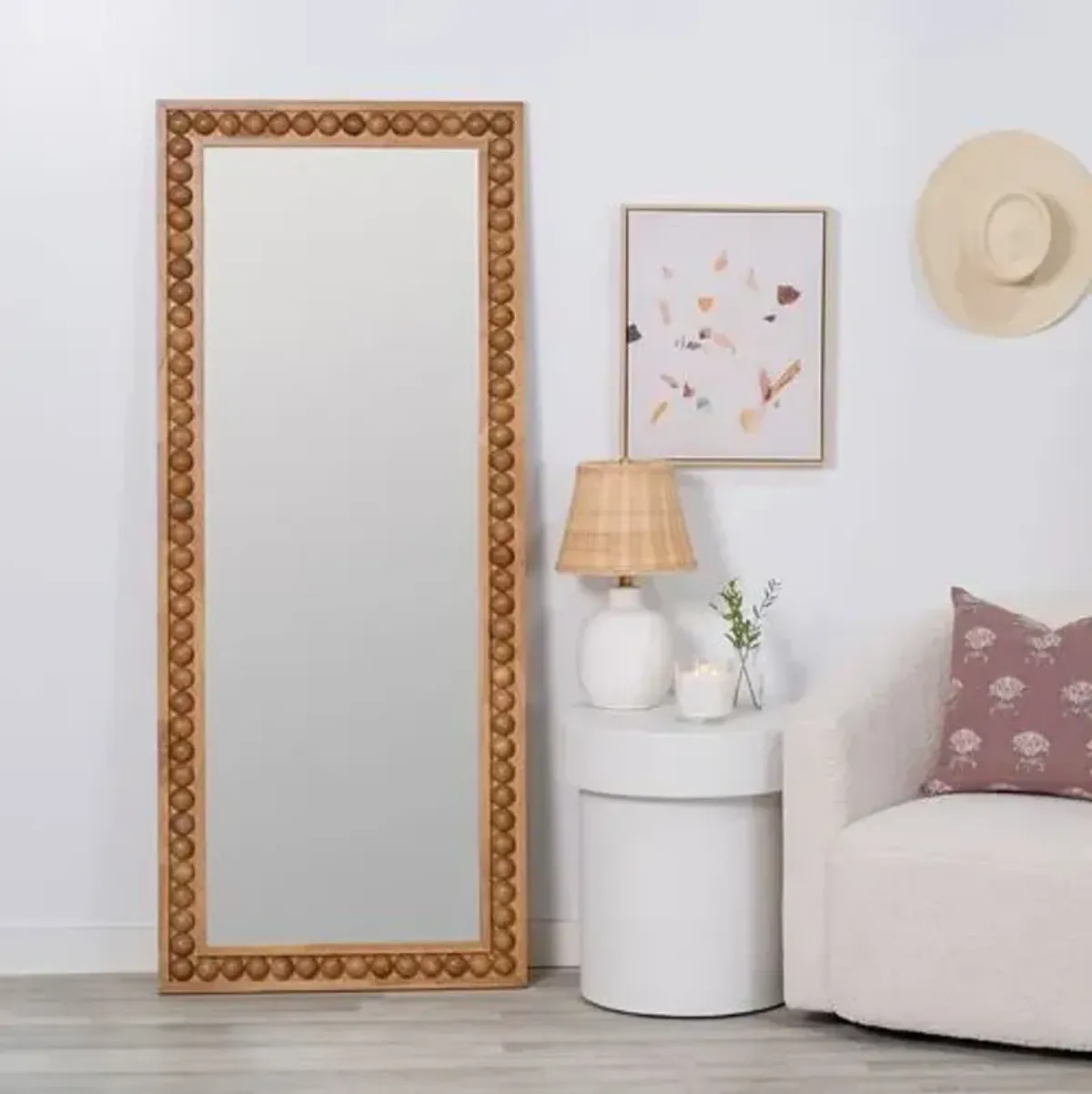 Windsor Wood Floor Mirror - Natural Honey - Brown