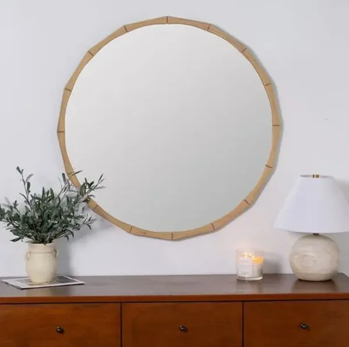 Gibson Bamboo Round Wall Mirror - Natural Honey