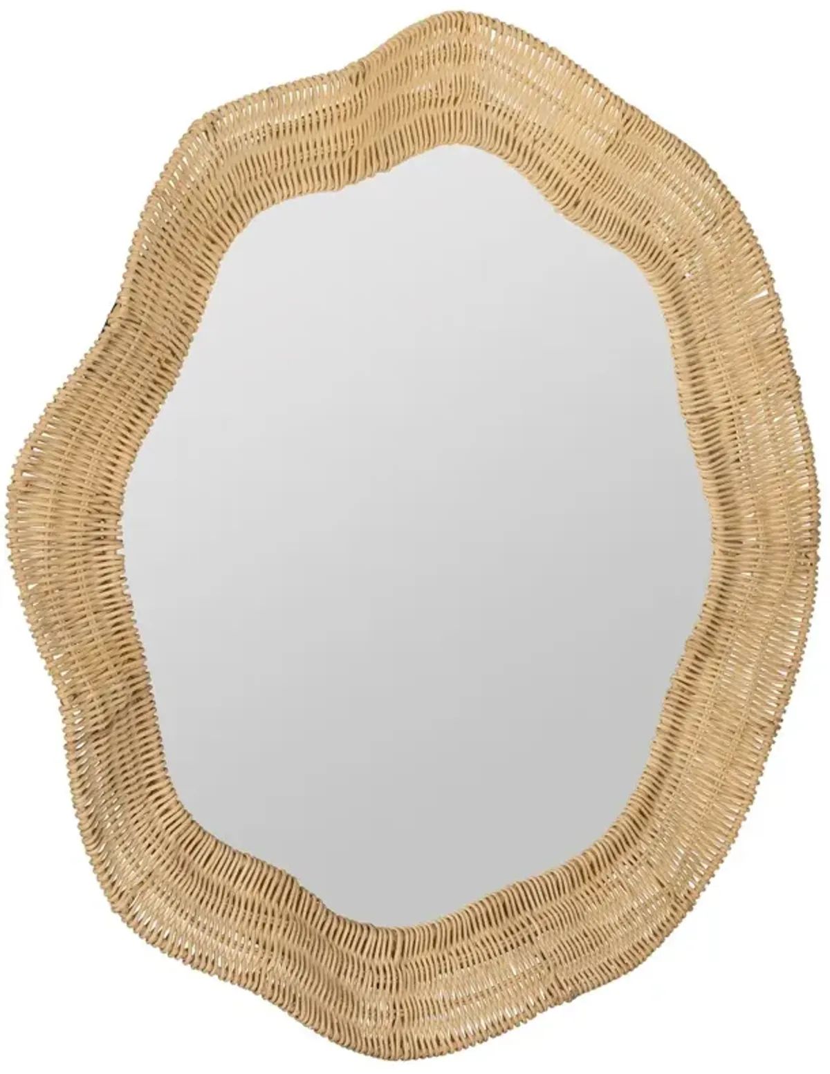 Linden Round Scalloped Wall Mirror, Natural Rattan