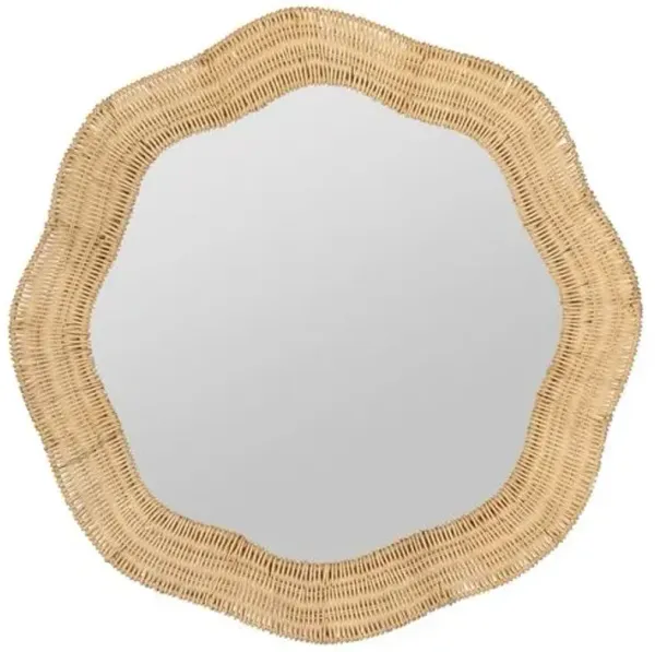 Linden Round Scalloped Wall Mirror - Natural Rattan - Erin Gates