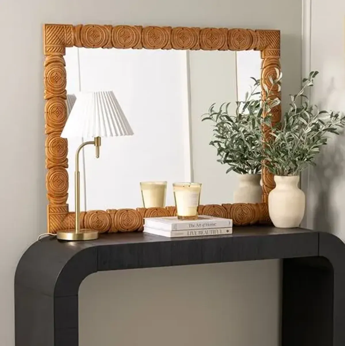 Terra Carved Wood Wall Mirror - Natural