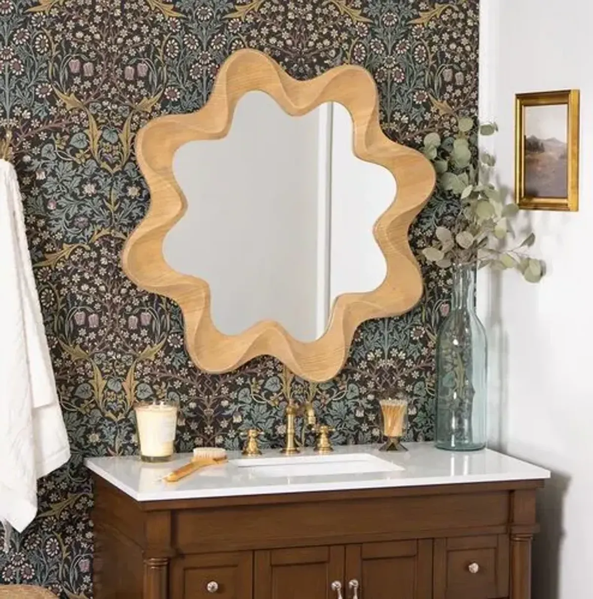 Blossom Wood Wall Mirror - Natural