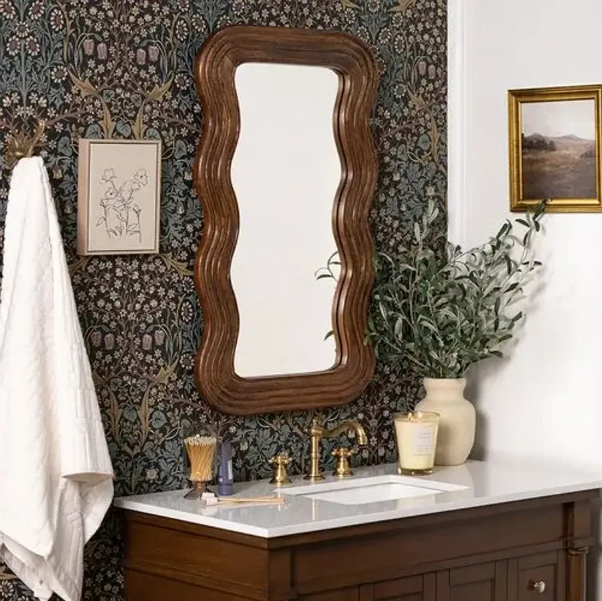 Frankie Small Wavy Wall Mirror - Walnut