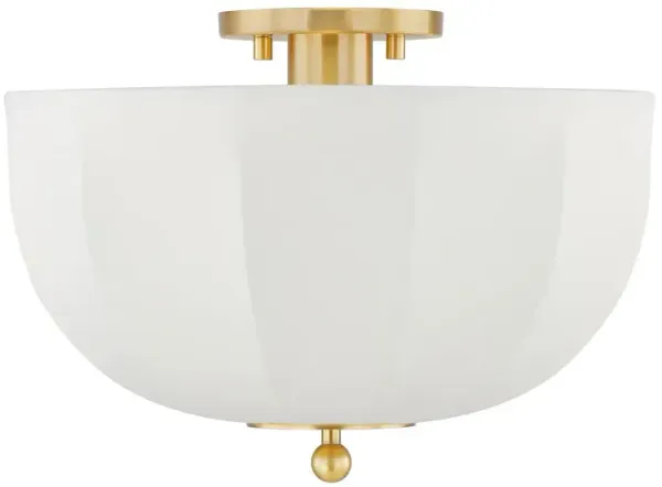 Meshelle Flush Mount - Aged Brass/White Linen - Home Ec. for Mitzi - Gold