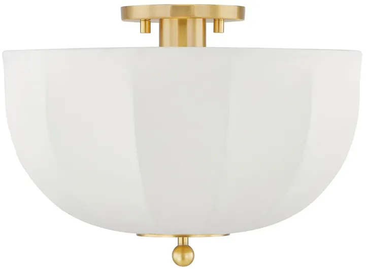 Meshelle Flush Mount - Aged Brass/White Linen - Home Ec. for Mitzi - Gold