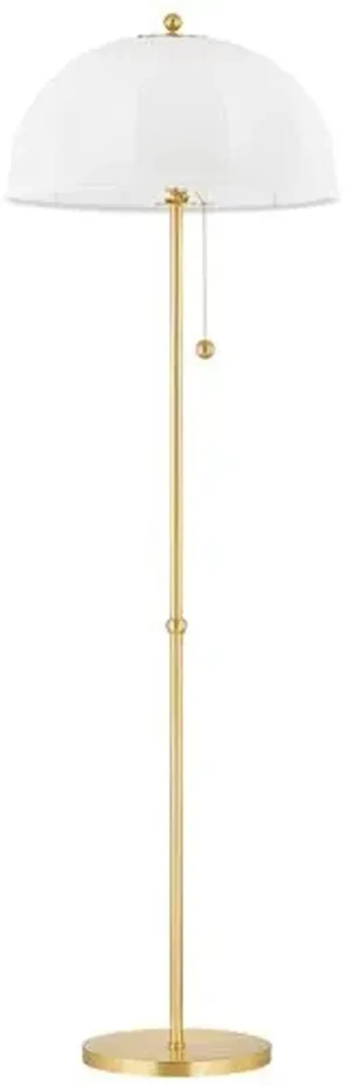 Meshelle Dome Floor Lamp - Aged Brass/White Linen - Home Ec. for Mitzi