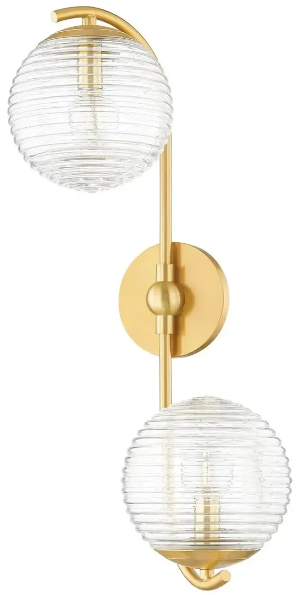 Sara 2-Light Textured Glass Wall Sconce - Aged Brass - Home Ec. for Mitzi - Gold
