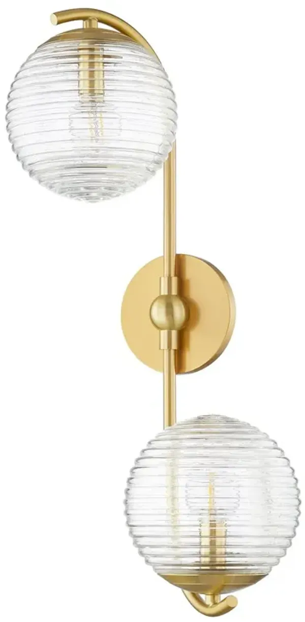 Sara 2-Light Textured Glass Wall Sconce - Aged Brass - Home Ec. for Mitzi - Gold