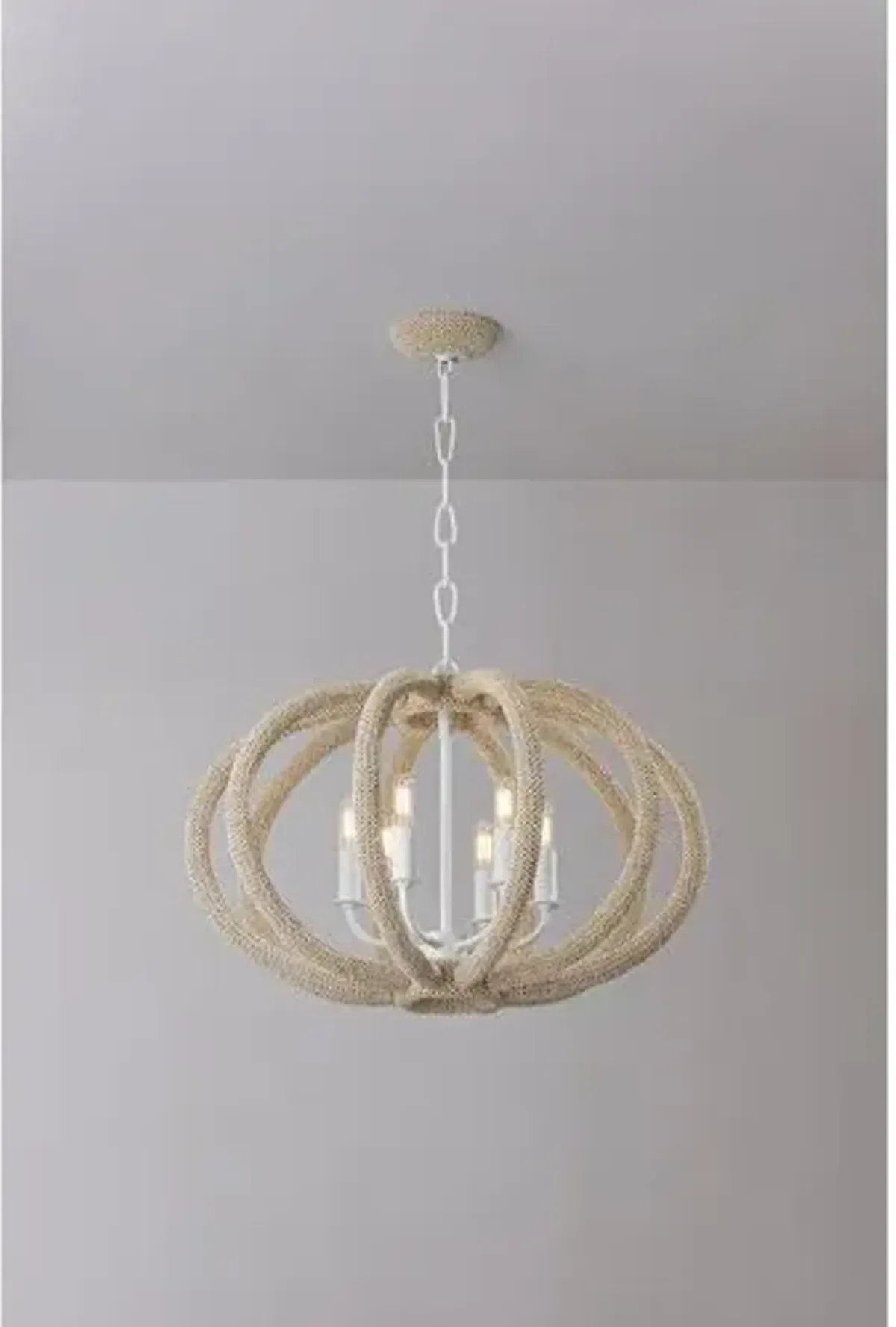 Riya Coconut Shell Beaded Chandelier - White Plaster