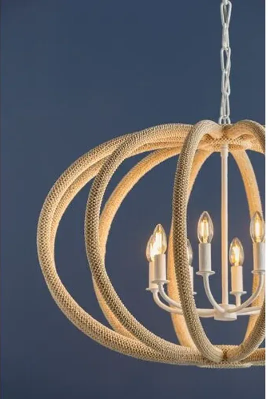 Riya Coconut Shell Beaded Chandelier - White Plaster