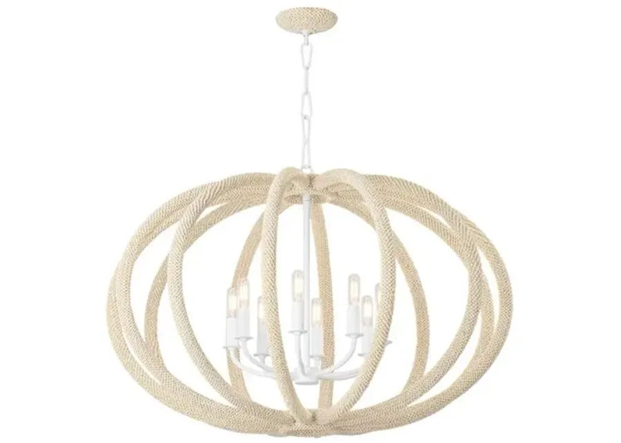 Riya Coconut Shell Beaded Chandelier - White Plaster