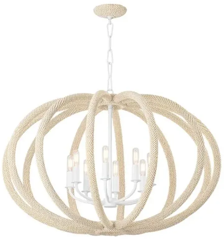 Riya Coconut Shell Beaded Chandelier - White Plaster