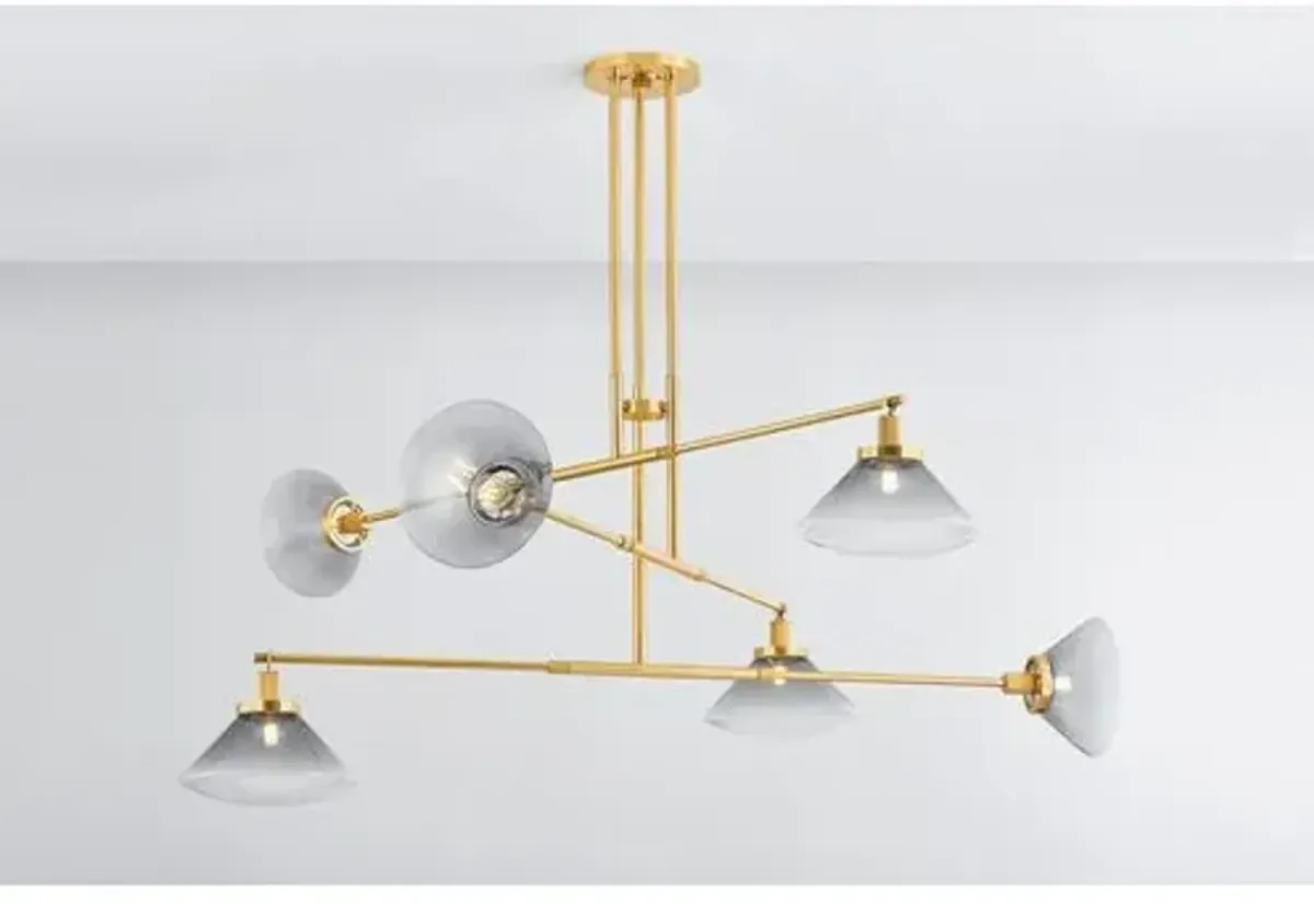 Leland 6-Light Chandelier - Aged Brass/Smoky Glass - Gold