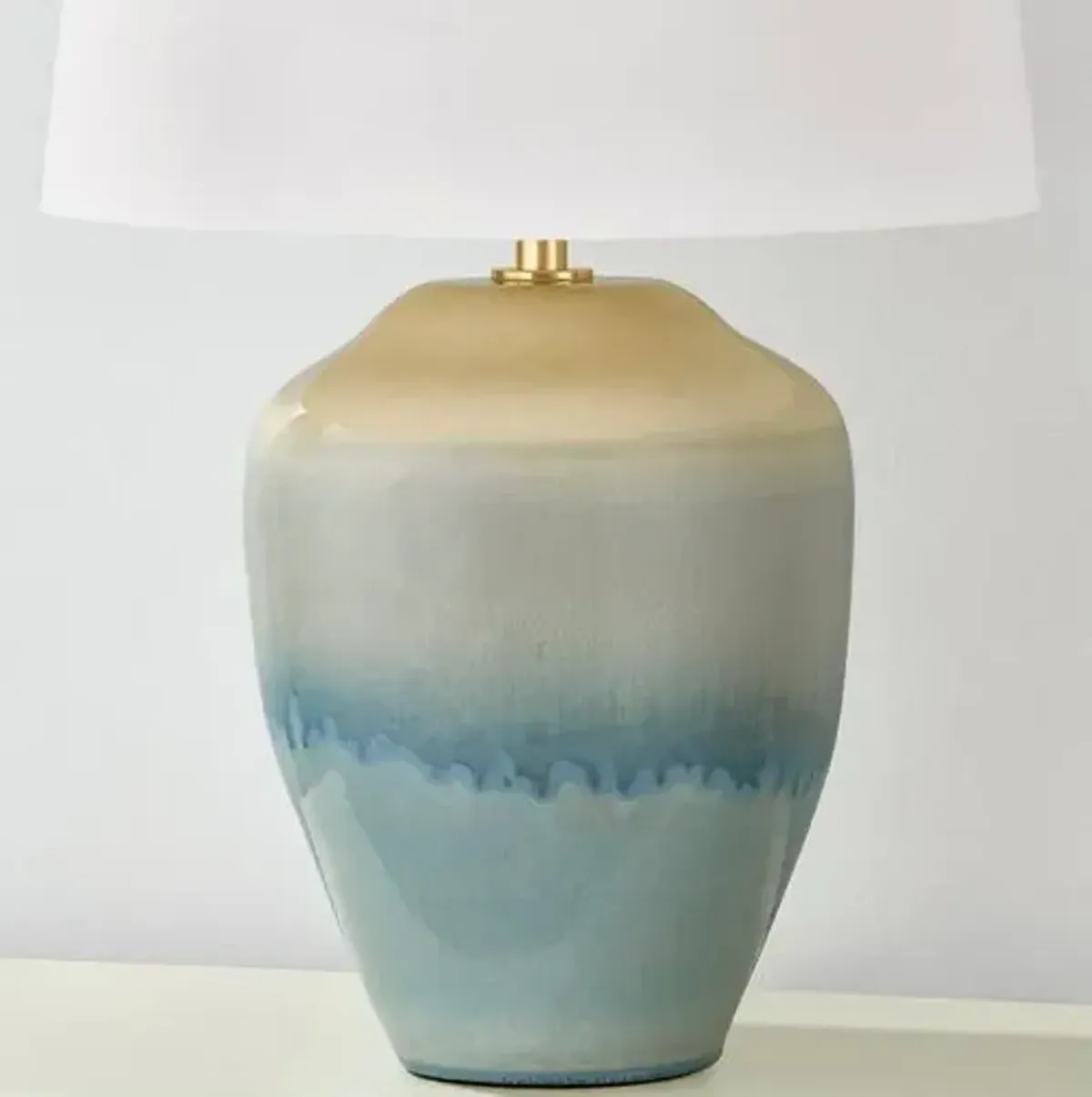 Henrik Table Lamp - Aged Brass/Ceramic Crackle Emerald Tide - Blue