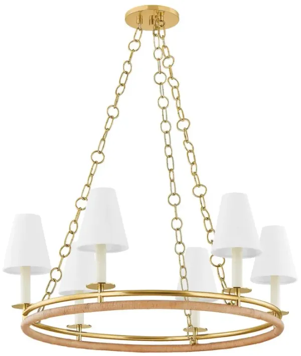 Silas Rattan Ring Chandelier, Natural/Aged Brass