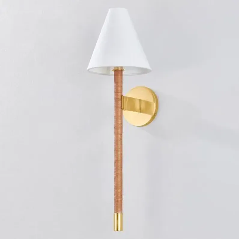 Silas 25" Rattan Wall Sconce - Aged Brass - Gold