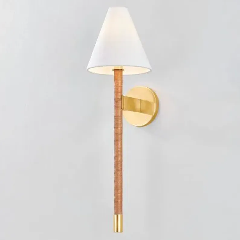 Silas 25" Rattan Wall Sconce - Aged Brass - Gold