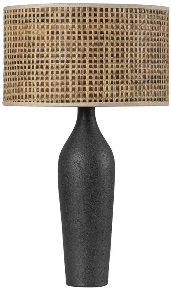 Keoni 29" Saguran Weave Table Lamp - Aged Brass/Ceramic Black Ash