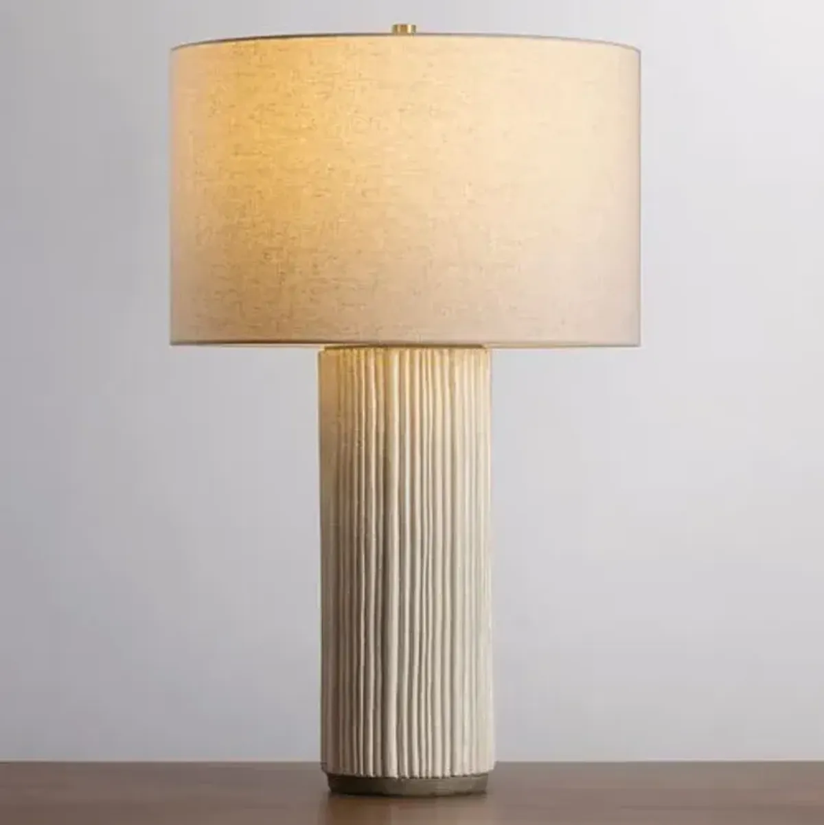 Amabel Ceramic Fluted Table Lamp - Ivory - Beige