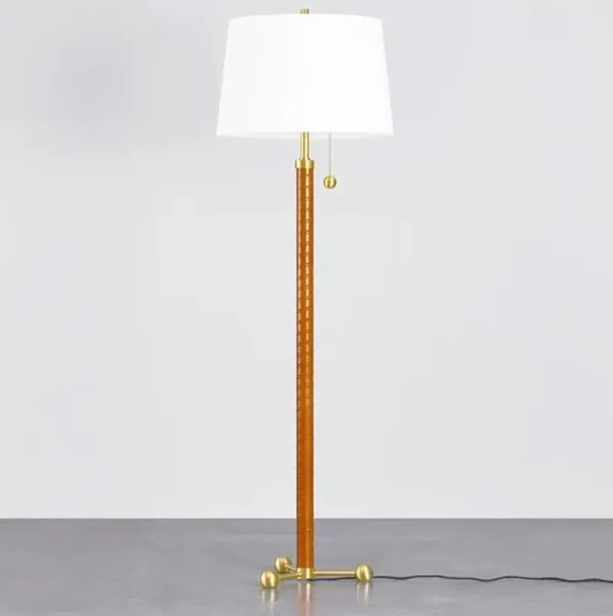 Kenji Leather Wrapped Floor Lamp - Brown/Aged Brass