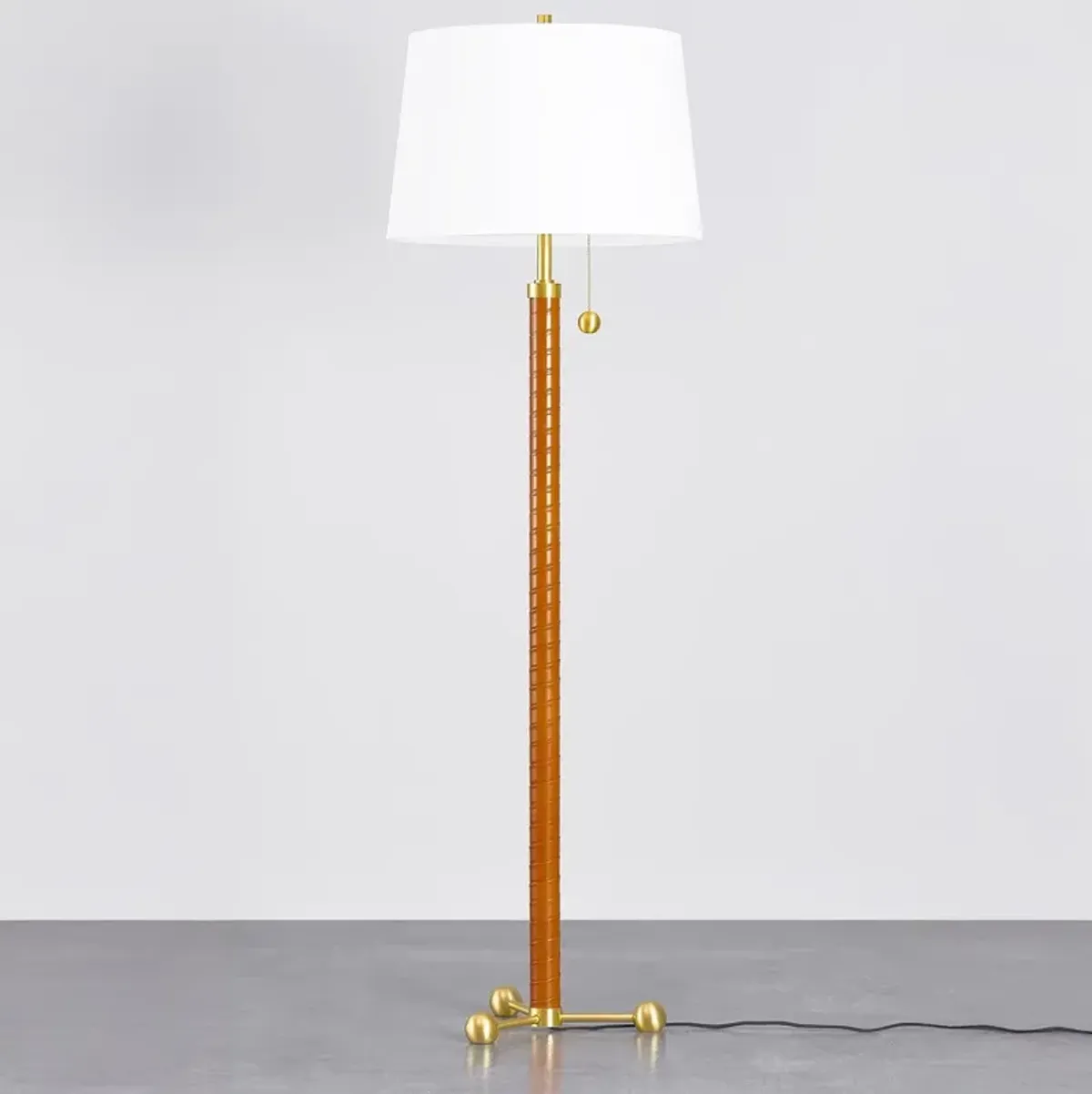 Kenji Leather Wrapped Floor Lamp - Brown/Aged Brass
