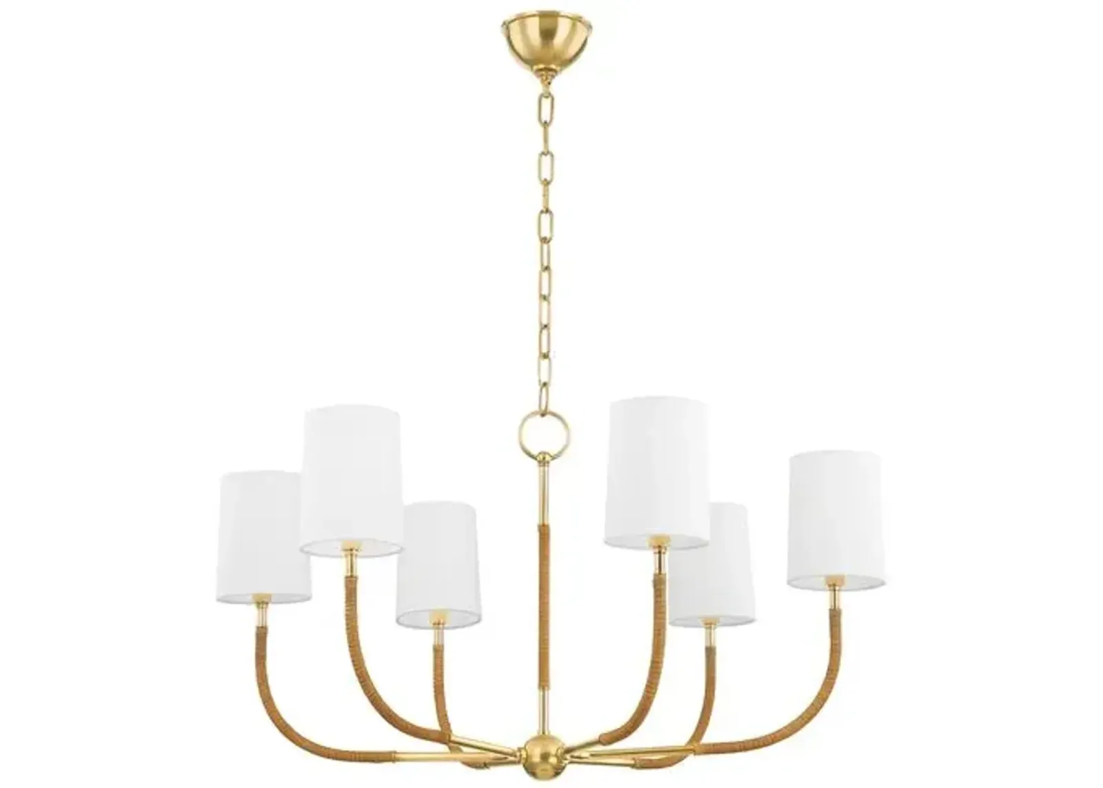 Achilles 19" Rattan Wrapped Chandelier - Aged Brass - Gold