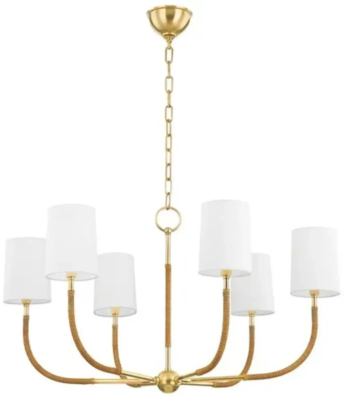 Tenley 6-Light Rattan Wrapped Chandelier - Natural/Aged Brass - Gold