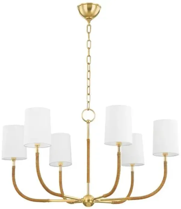 Tenley 6-Light Rattan Wrapped Chandelier - Natural/Aged Brass - Gold