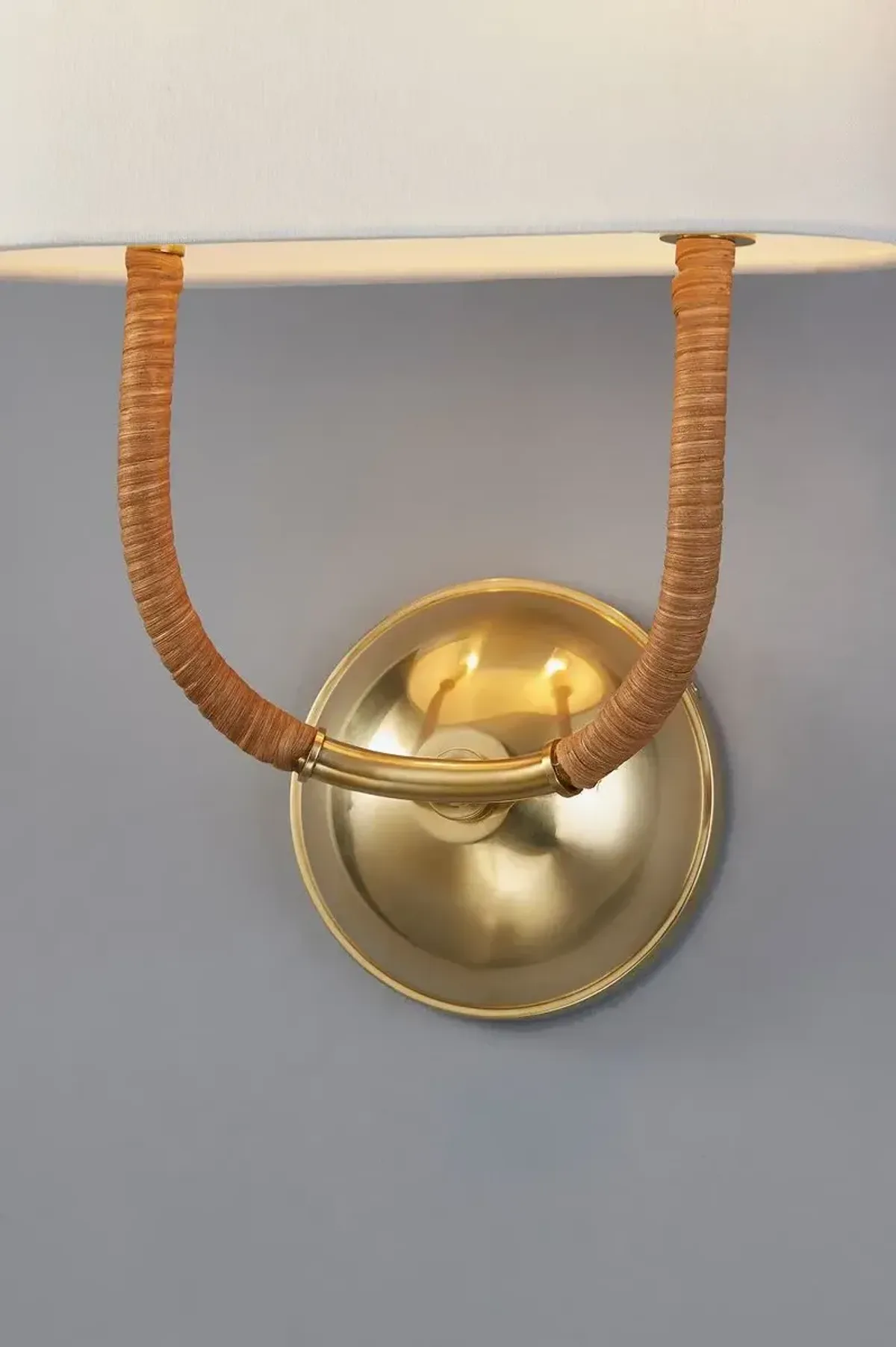 Tenley Rattan Wrapped 2-Light Wall Sconce - Natural/Aged Brass - Gold