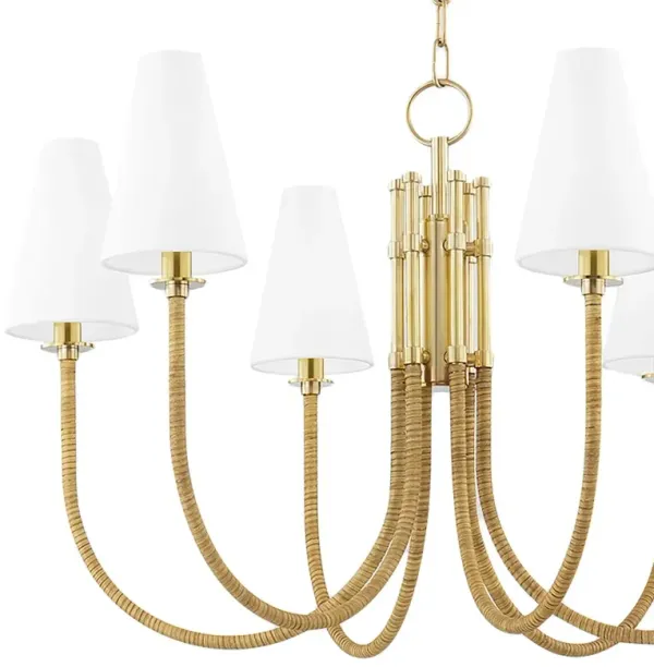 Landry 6-Light Chandelier - Natural Leather/Aged Brass - Gold