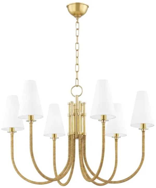 Landry 6-Light Chandelier - Natural Leather/Aged Brass - Gold