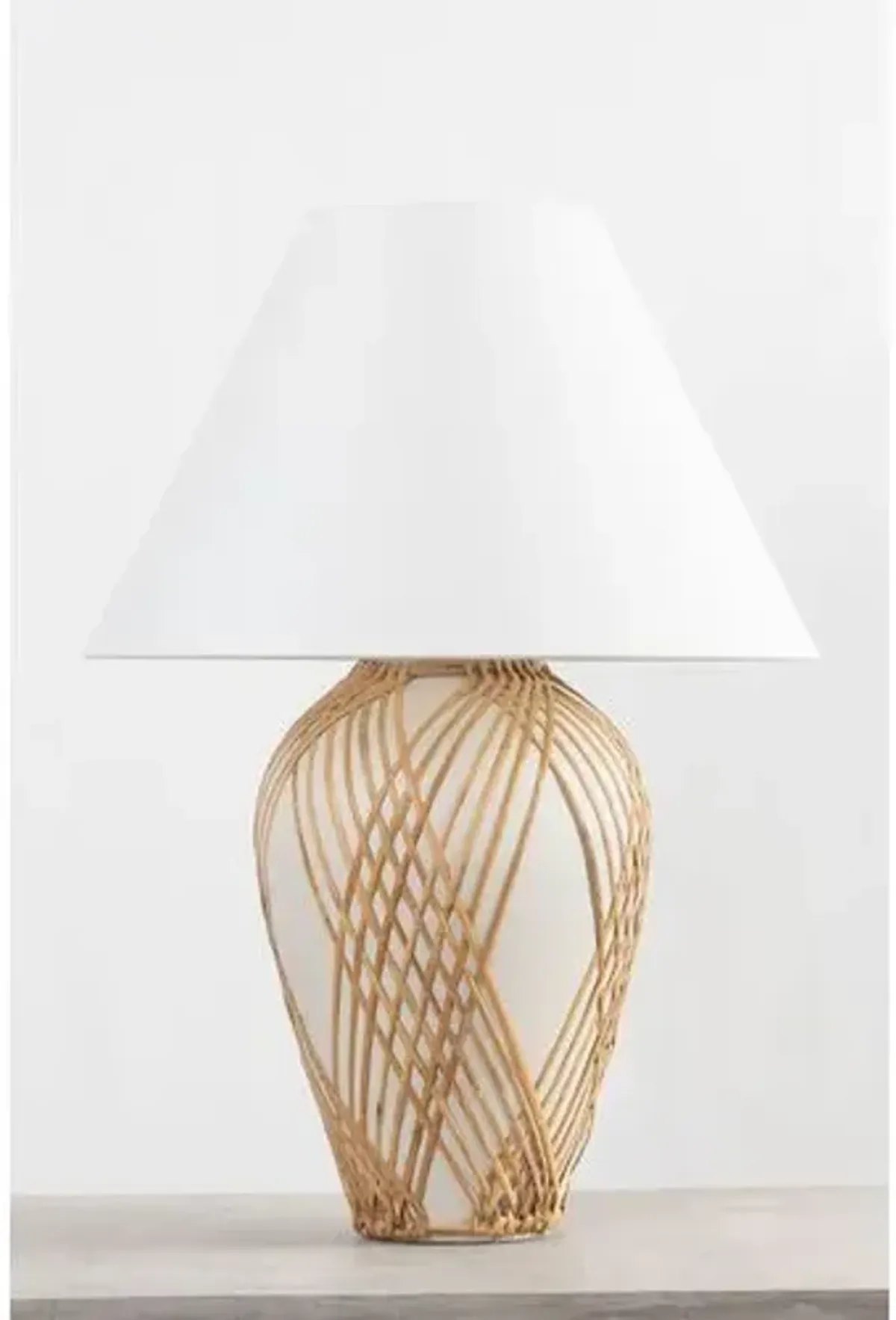 Taya Rattan Table Lamp - Vintage Gold Leaf/ Ceramic White with Rattan