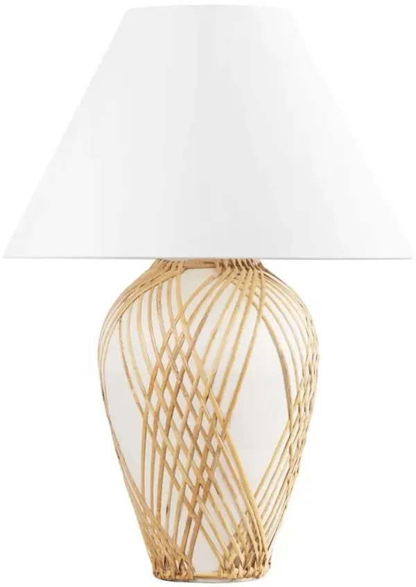 Taya Ceramic Table Lamp - Rattan Wrap/White