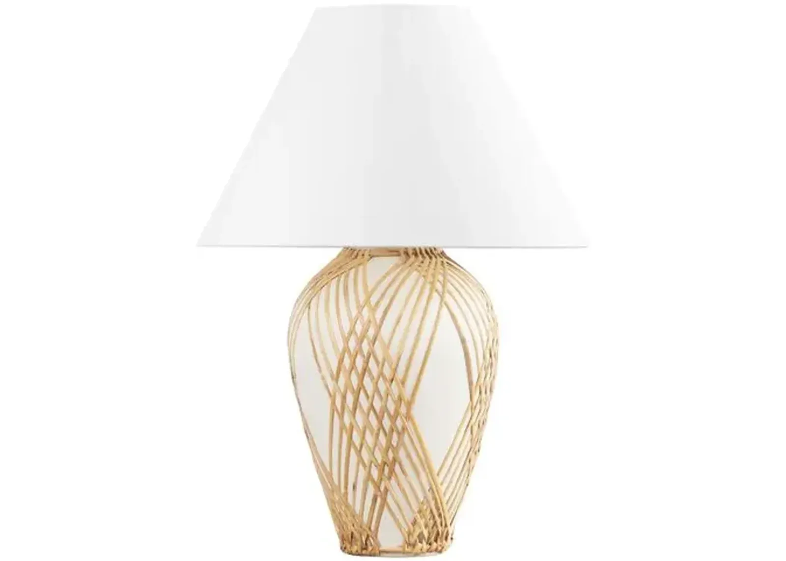 Taya Rattan Table Lamp - Vintage Gold Leaf/ Ceramic White with Rattan