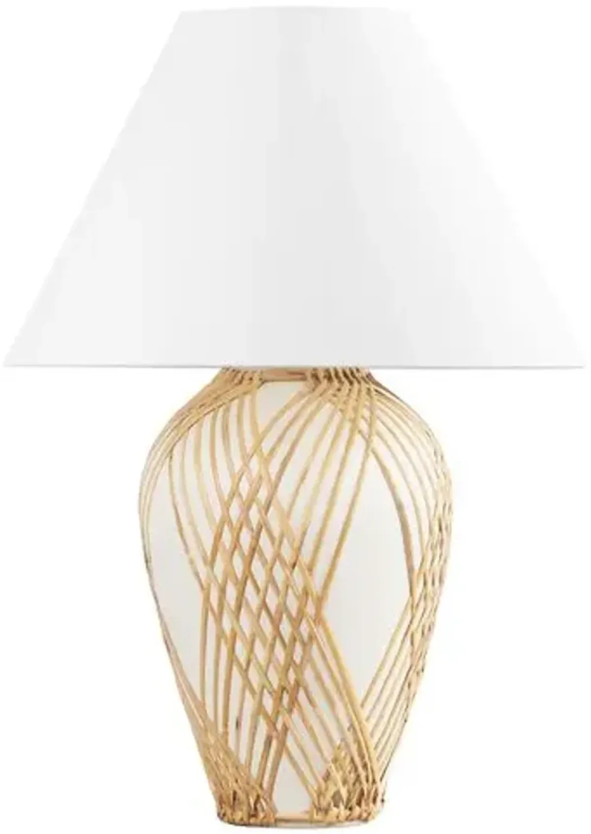 Taya Rattan Table Lamp - Vintage Gold Leaf/ Ceramic White with Rattan