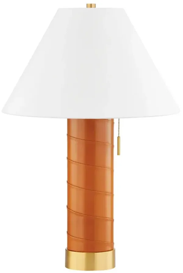 Kenji Leather Wrapped Table Lamp - Brown/Aged Brass - Gold