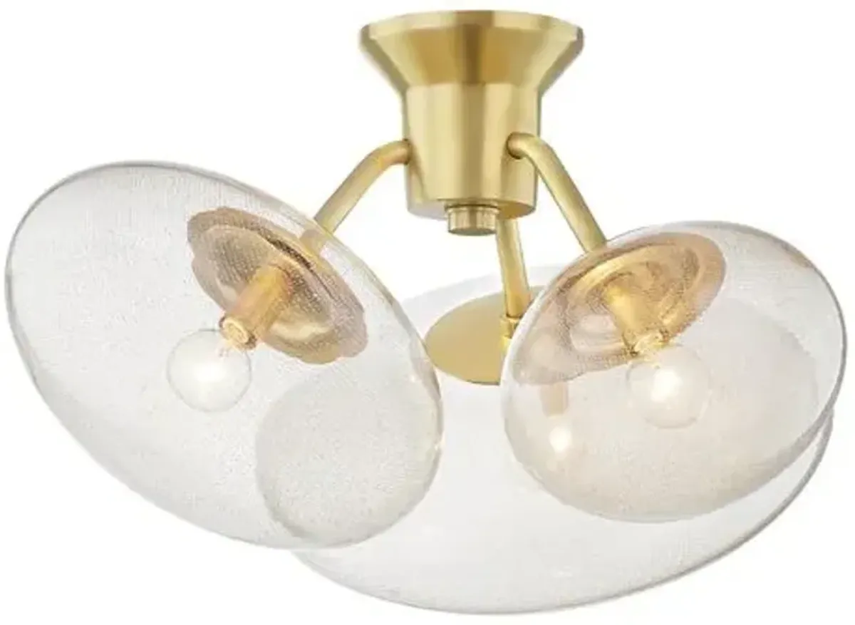 Opera 3-Light Glass Semi Flush Mount - Aged Brass - Gold