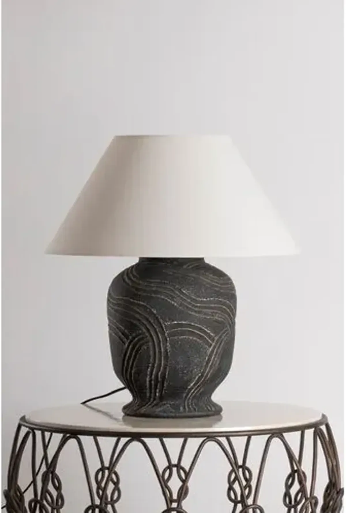 Pecola Ceramic Table Lamp - Windswept Ash - Ivory