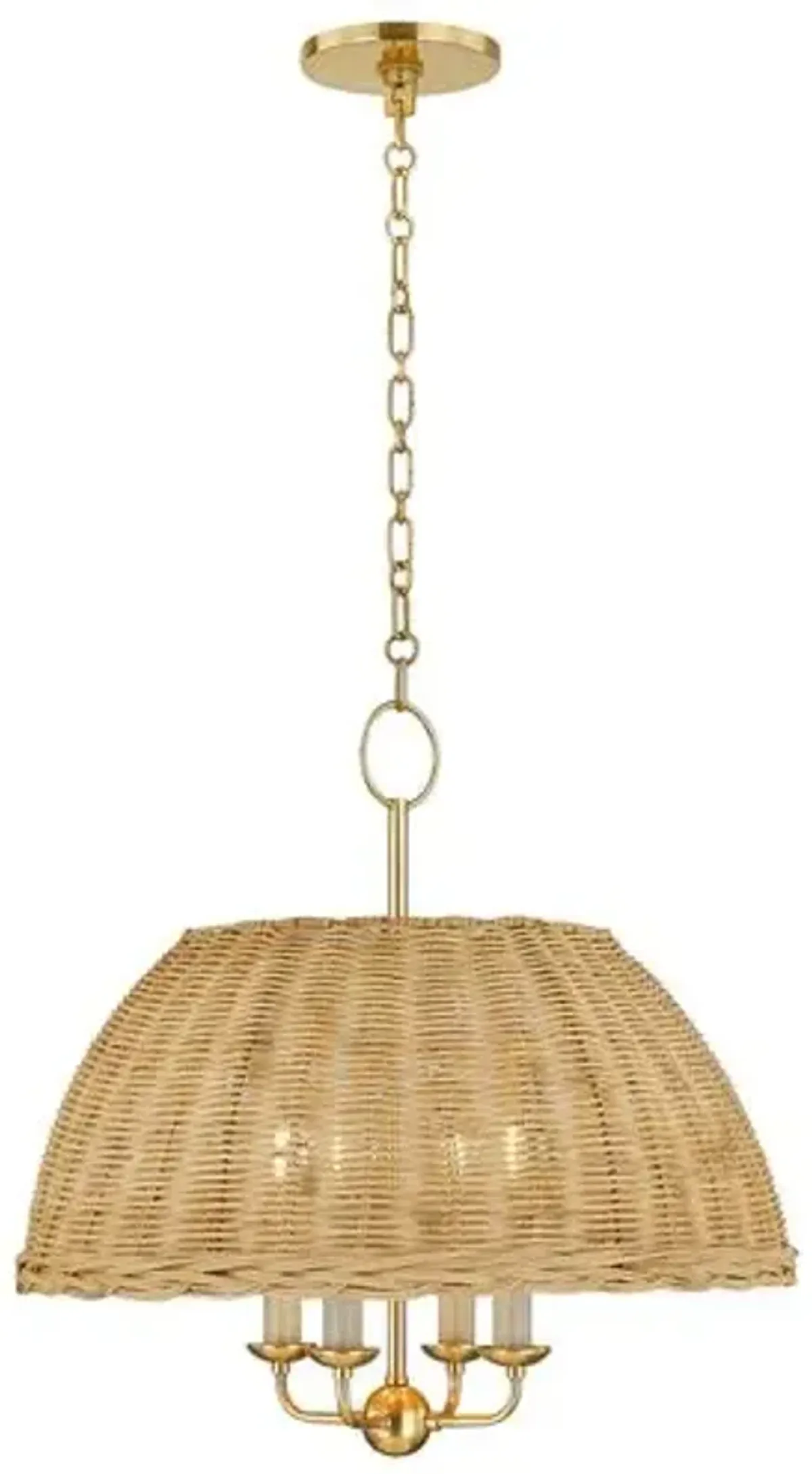 Emely Rattan Dome Chandelier - Natural/Aged Brass - Gold