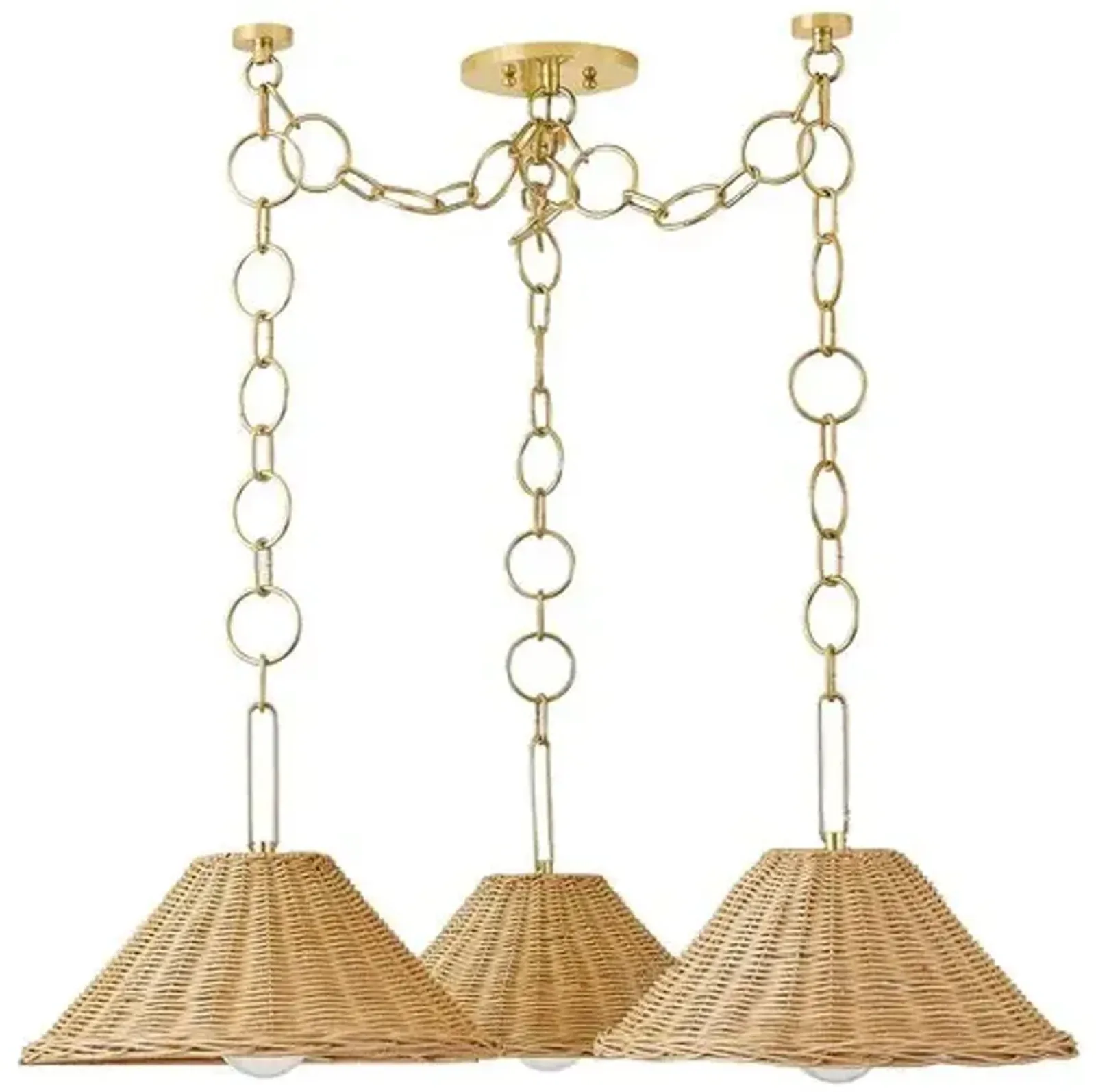 Emely 3-Light Wicker Chandelier - Natural/Aged Brass - Gold