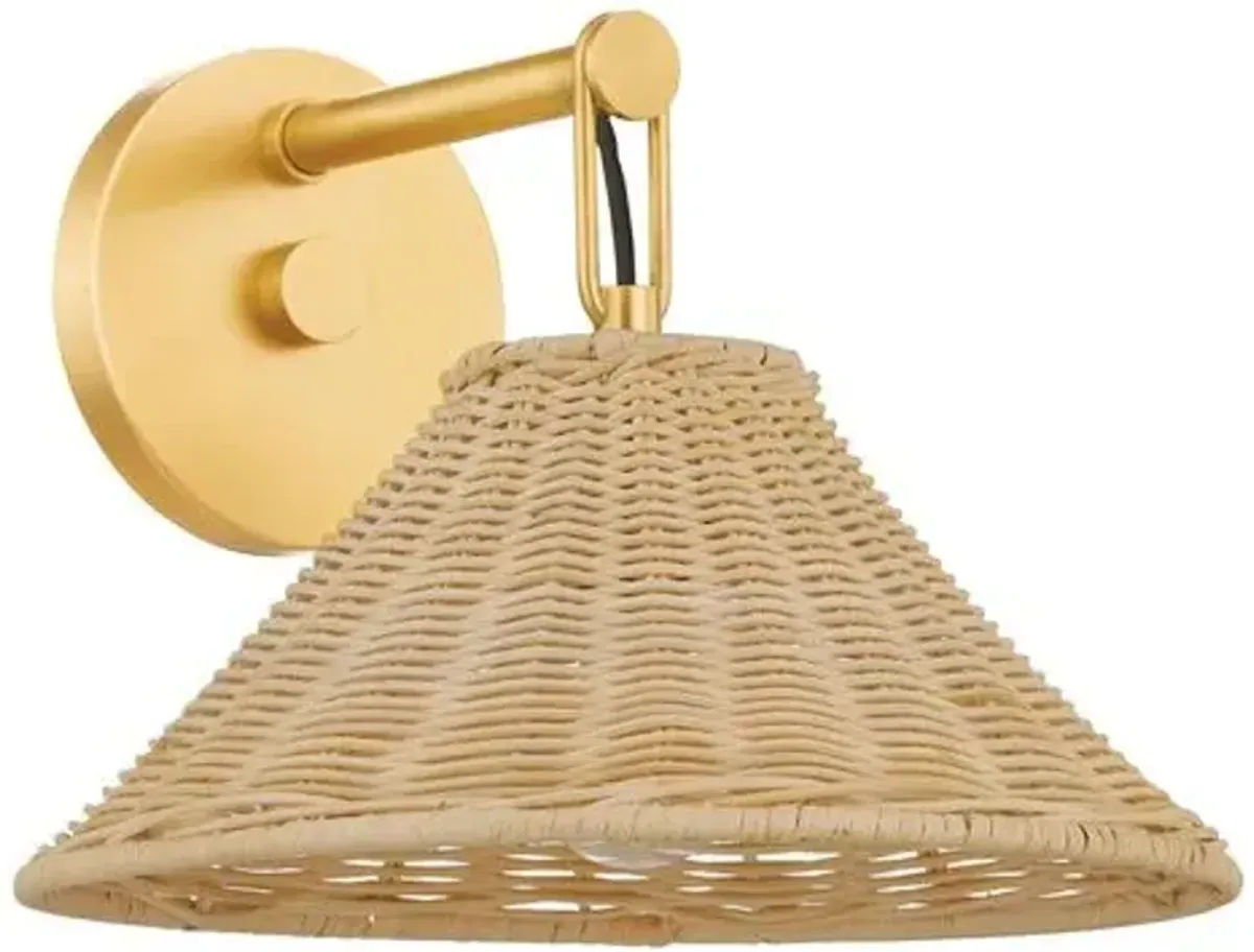 Emely 8.5" Wicker Wall Sconce - Natural/Aged Brass - Gold