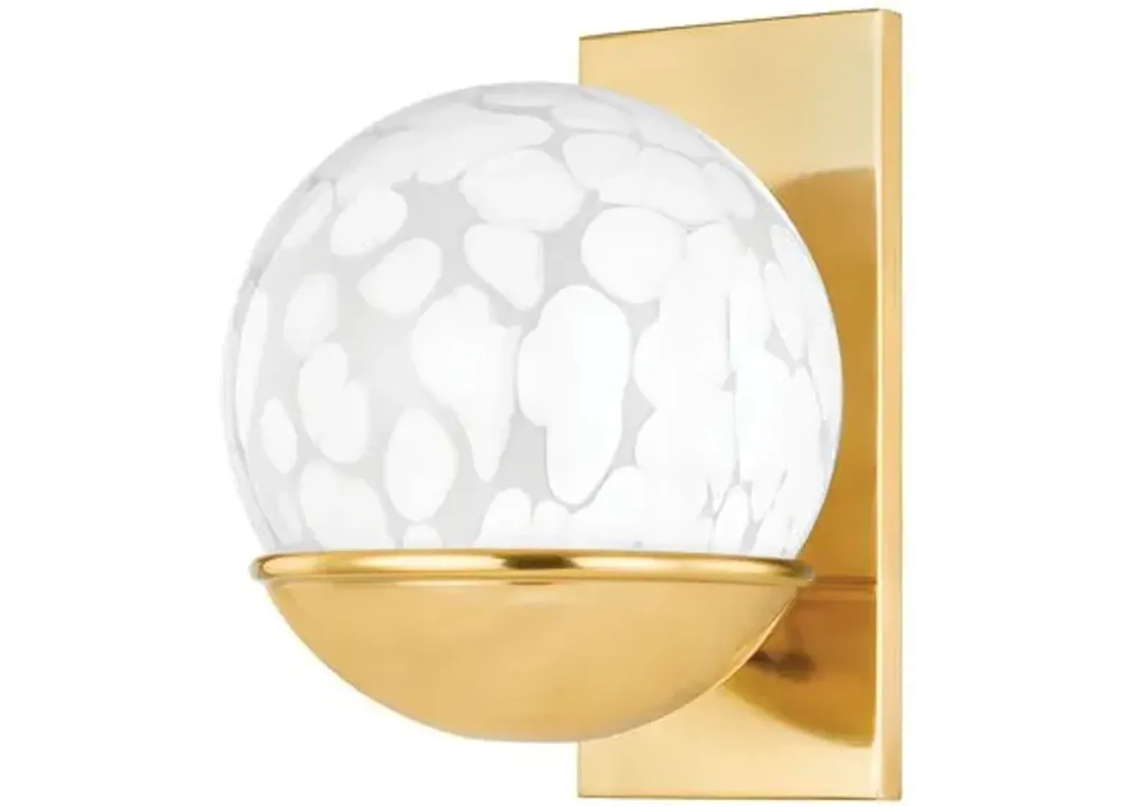 Rylie Wall Sconce - Opaque White Swirl Glass/Aged Brass - Handcrafted - Gold