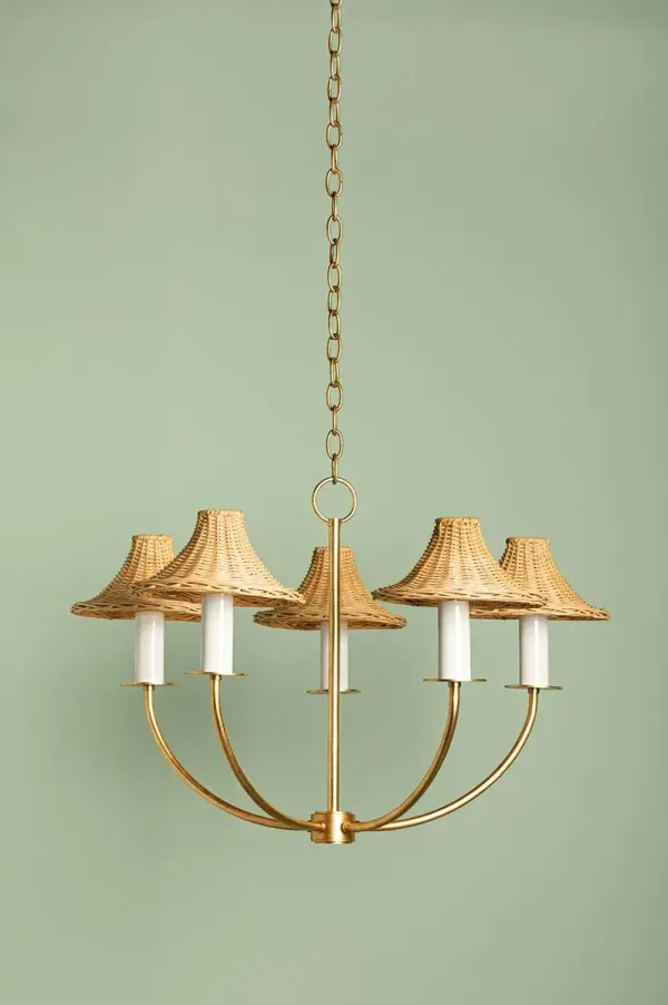 Bodie Rattan Chandelier - Natural/Vintage Gold Leaf