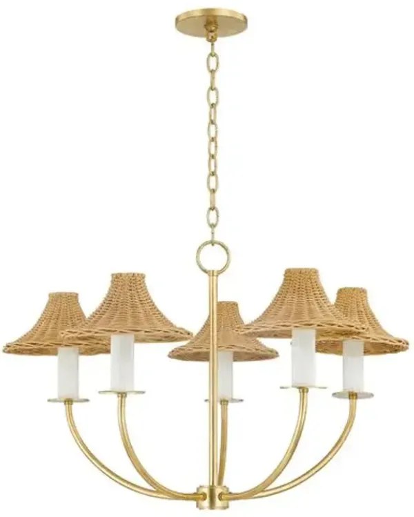 Bodie Rattan Chandelier - Natural/Vintage Gold Leaf