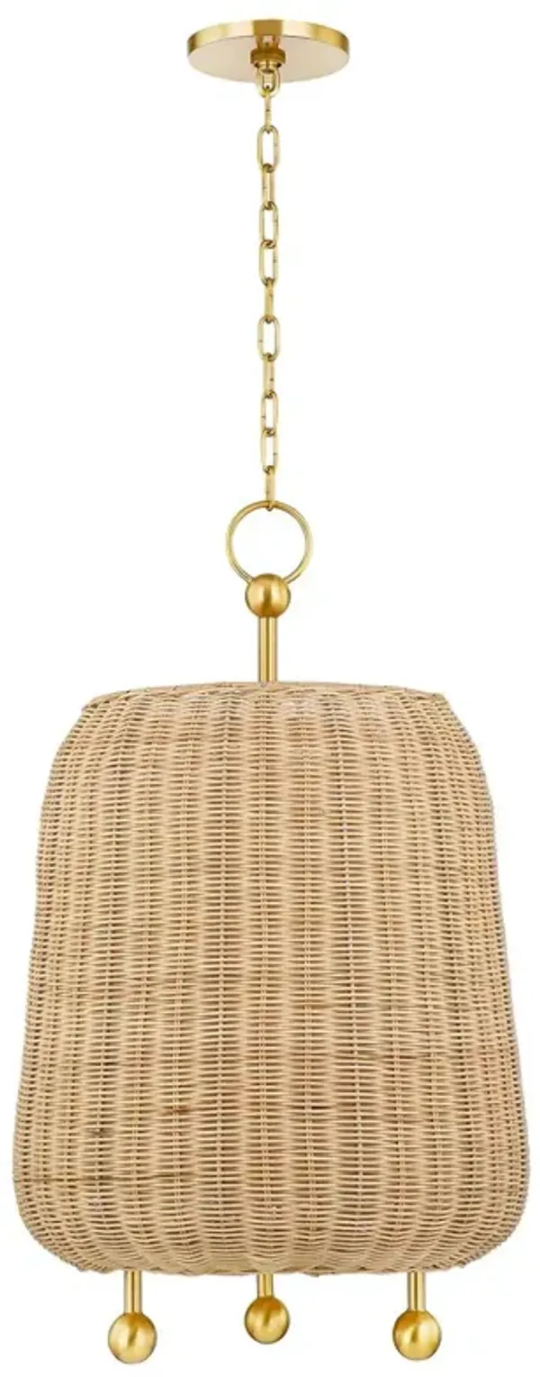 Mariam Rattan Pendant - Natural/Aged Brass - Gold