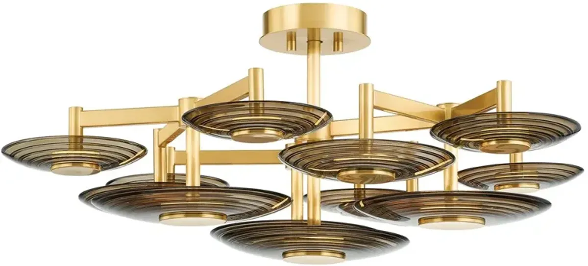 Griston Semi Flush, Smoke/Aged Brass