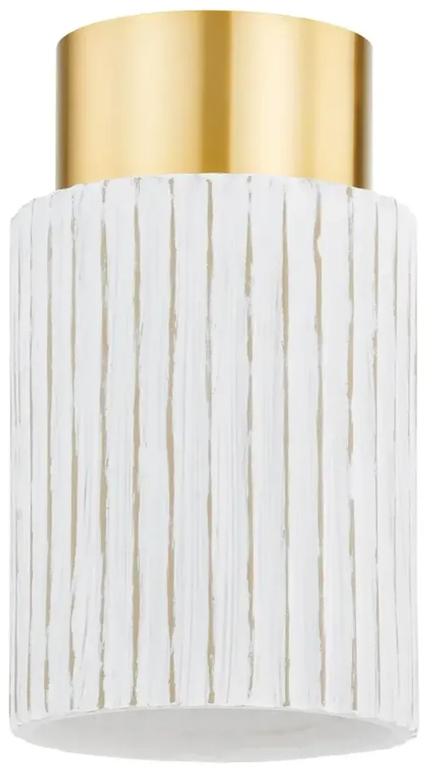Corissa 9.75" Flush Mount - Aged Brass/ Ceramic Whitewash Bisque